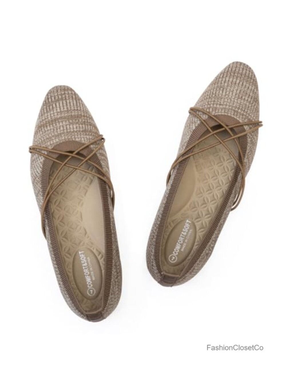 Women's Square Toe Ballet Flats Criss Cross Strap Knit Slip On Shoes Breathable